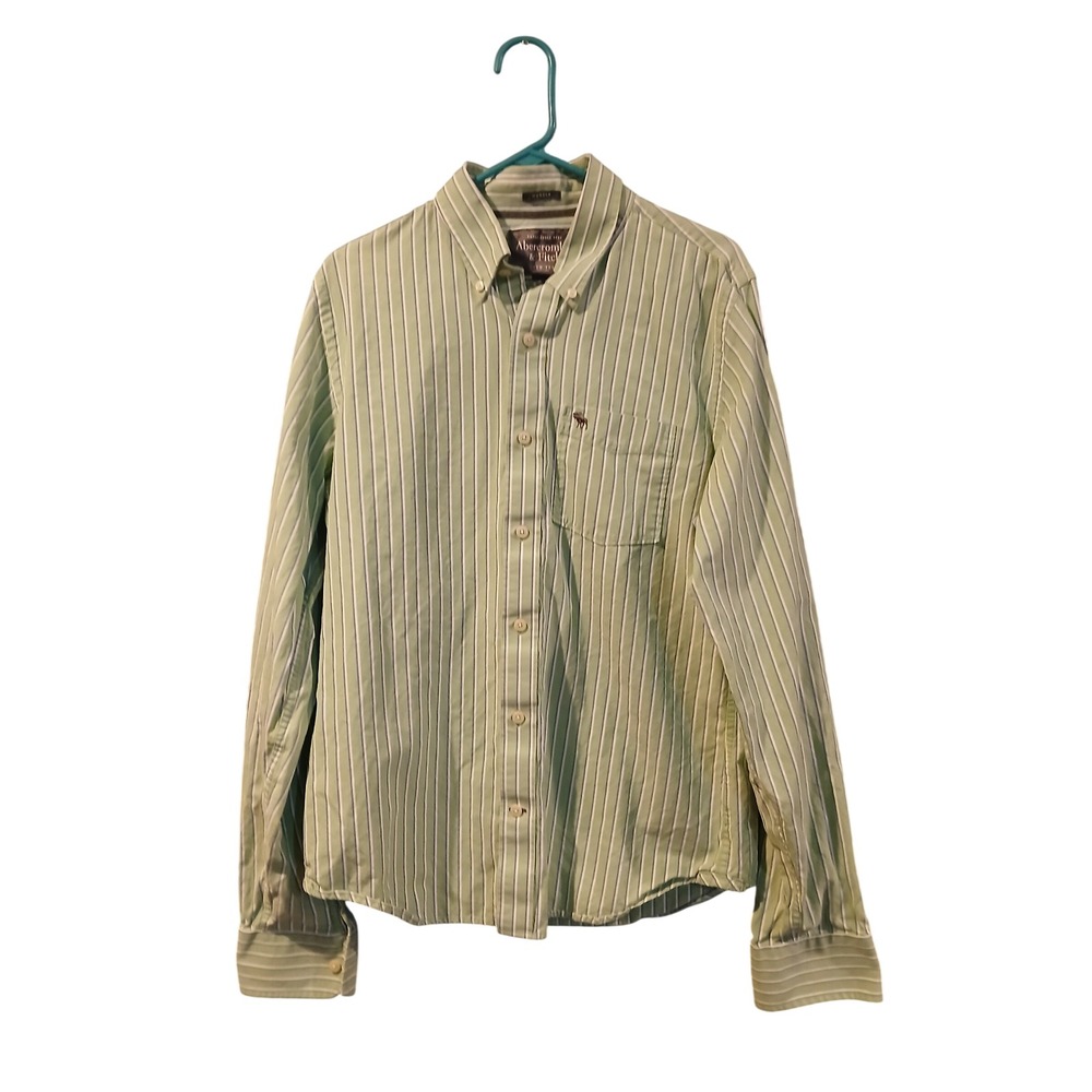 Abercrombie & Fitch Mens Muscle Fit Striped Button Down Shirt Green Large L